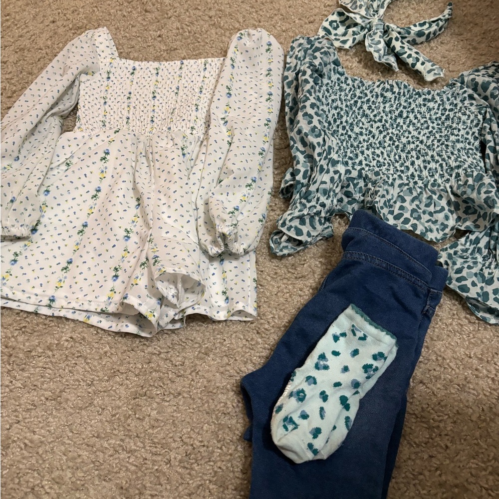 Floral Romper and Blouse Set with Jeans